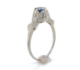 Art Deco 18k Gold .79ct Genuine Natural Sapphire Ring Hand Engraved (#J6402)