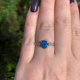 Platinum Australian Genuine Natural Black Opal and Diamond Ring Size 6.5 #J6546