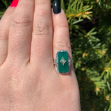 10k Gold Filigree Ring with Genuine Natural Green Onyx and Diamond Accent #J6597