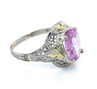 10k Gold Filigree Rose Cut Genuine Natural Pink Sapphire Ring (#J4975)
