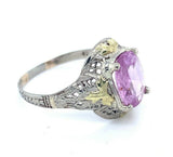 10k Gold Filigree Rose Cut Genuine Natural Pink Sapphire Ring (#J4975)