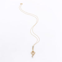 10k Gold Diamond Lavaliere Pendant with Pearl Drop and 14k Gold Chain (#J6677)