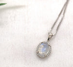 14k White Gold 1.61 Carat Genuine Natural Moonstone and Diamond Pendant (#J7187)