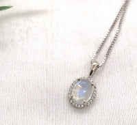 14k White Gold 1.61 Carat Genuine Natural Moonstone and Diamond Pendant (#J7187)