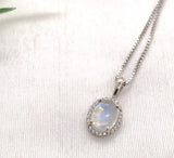14k White Gold 1.61 Carat Genuine Natural Moonstone and Diamond Pendant (#J7187)