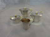 French .950 Sterling Silver Art Deco Tea Set Coffee Sugar Creamer #0145