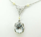 Art Deco 10k White Gold Filigree Aquamarine Pendant Pale Ice Blue (#J5026)