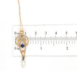 10k Yellow Gold Victorian Lavaliere Pendant with Blue Glass Pearl Drop (#J6438)
