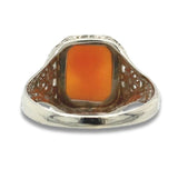 Art Deco 14k White Gold Filigree Genuine Natural Shell Cameo Ring (#J7064)