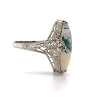 10k White Gold Oval Moss Genuine Natural Agate Filigree Ring Jewelry (#J5747)