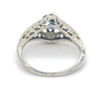 18k Gold Art Deco Filigree Blue Sapphire Ring w/Lab-Created Accent Stones #J6804