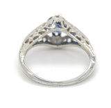 18k Gold Art Deco Filigree Blue Sapphire Ring w/Lab-Created Accent Stones #J6804