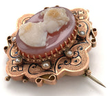 10k Rose Gold Victorian Genuine Natural Agate Cameo Pin Jewelry (#J6194)