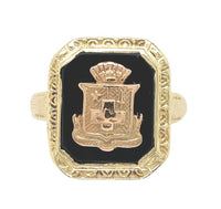 14k Yellow Gold Floral Filigree Genuine Natural Black Onyx Ring w/Emblem #J6777
