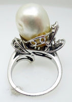 Platinum South Seas Pearl and Diamond Vintage Ring Jewelry (#J3460)