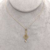10k Gold Diamond Lavaliere Pendant with Pearl Drop and 14k Gold Chain (#J6677)