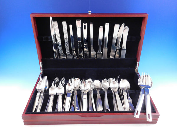 Designer Mixed Stainless Steel Flatware Set #1 Service 62 Pieces Modern Unused