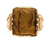 10k Gold Men's Genuine Tiger's Eye Quartz Double Warrior Cameo Ring (#J7061)