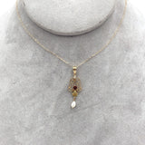 10k Yellow Gold Lavaliere with Pearl Drop and Red Glass Accent w/Chain (#J7193)