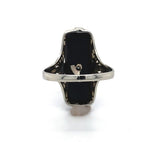 14k White Gold Genuine Natural Onyx Filigree Ring w/ Diamond Size 6.75 (#J6209)