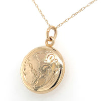 10k Yellow Gold Small Round Engraved Locket with 14k Chain Jewelry (#J6525)