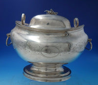 Coin Silver Tureen w/ Cover Applied 3-D Grasshopper Ring Handles 55.1ozt (#6036)