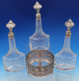 830 Silver Liquor Set 3-pc silver tops and hand engraved bottles Dutch #4344-2