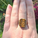 Victorian Genuine Natural Tiger's Eye Cameo 10k Gold Ring Size 10.5 (#J6222)