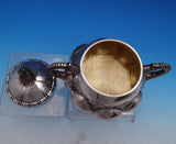 Hungarian 935 Silver Tea Set 4pc Art Deco Hand Hammered w/ Stone Finial (#8314)