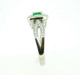 14k White Gold Genuine Natural Emerald and Diamond Halo Ring (#J5003)