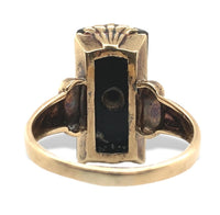 10k Yellow Gold Faceted Genuine Natural Black Onyx Ring with Diamond (#J7242)