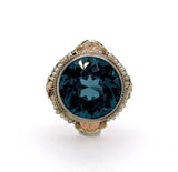 14k White Gold Art Deco Huge Lab-Created Spinel Filigree Ring Jewelry (#J5606)