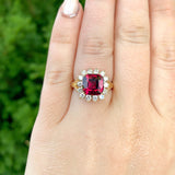 14k Yellow Gold 3.75 Carat Genuine Natural Garnet Ring w/ Diamond Halo (#J6765)