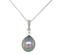 14k White Gold 12.5mm Black Tahitian Pearl Pendant Peacock Color (#J7029)
