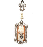 14k White Gold Art Deco Cameo Filigree Pendant Jewelry (#J5391)