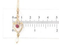 10k Gold Lavaliere with Pearl Drop and Red Glass Accent with 14k Chain (#J6678)