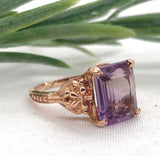 14k Rose Gold Ring with Genuine Natural Amethyst and Flowers Size 5 (#J6904)