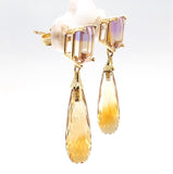 14k Yellow Gold Genuine Natural Ametrine Earrings with Citrine Drops (#J6527)