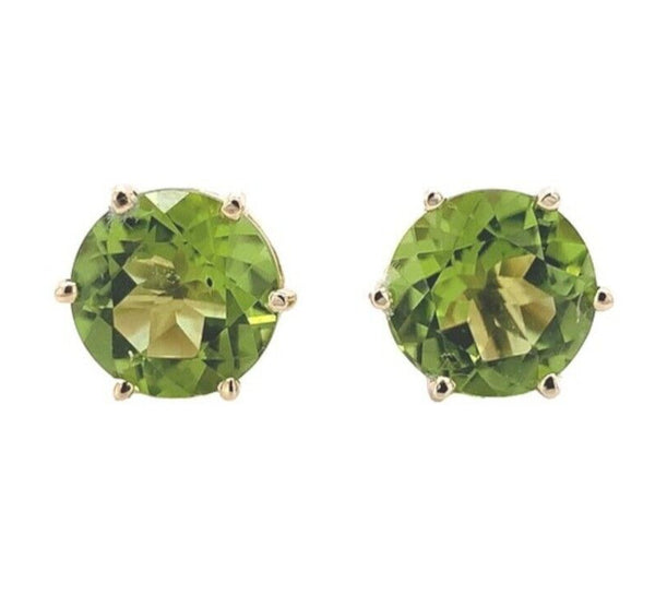 14k Yellow Gold 3.90 Carat TW Genuine Natural Peridot Stud Earrings (#J7023)