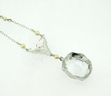 Art Deco 10k White Gold Filigree Aquamarine Pendant Pale Ice Blue (#J5026)