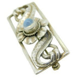 Sterling Arts and Crafts Handwrought Genuine Natural Moonstone Flower Pin #J4546
