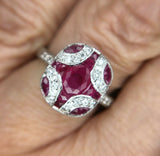 18k Gold Deco Style Specialty Cut Genuine Natural Ruby Ring w/ Diamonds (#J2355)