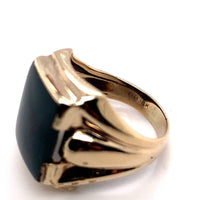 10K Yellow Gold Men's Rectangular Genuine Natural Bloodstone Ring (#J5677)
