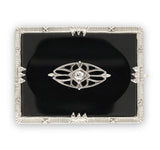 14k Gold Genuine Natural Black Onyx Filigree Brooch Pin with a Diamond (#J6693)