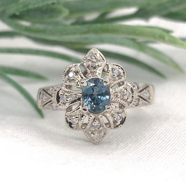 14k White Gold .67ct Genuine Natural Montana Sapphire Ring Unheated (#J7175)
