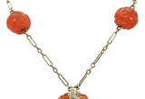 14k Yellow Gold Chinese Export Carved Art Deco Genuine Carnelian Pendant #J7097