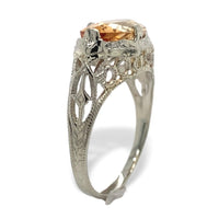14k White Gold Filigree 2 Carat Precious Genuine Natural Topaz Ring (#J7209)