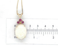 14k Gold Oval 13.89 Carat Australian Genuine Natural Opal Pendant Rubies #J6715
