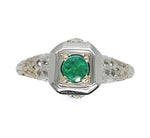 18k White Gold Deco Filigree .21ct Genuine Natural Emerald Ring (#J6332)