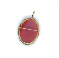 14k Gold Genuine Natural Hard Stone Carnelian Agate Cameo Pin Pendant (#J5133)